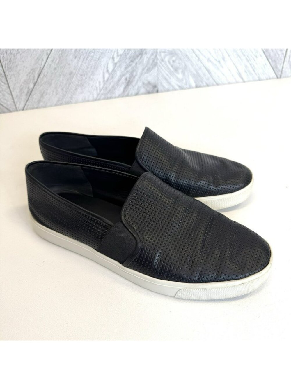 Vince Blair Black Perforated Leather Slip On Shoes Womens Size US 9.5